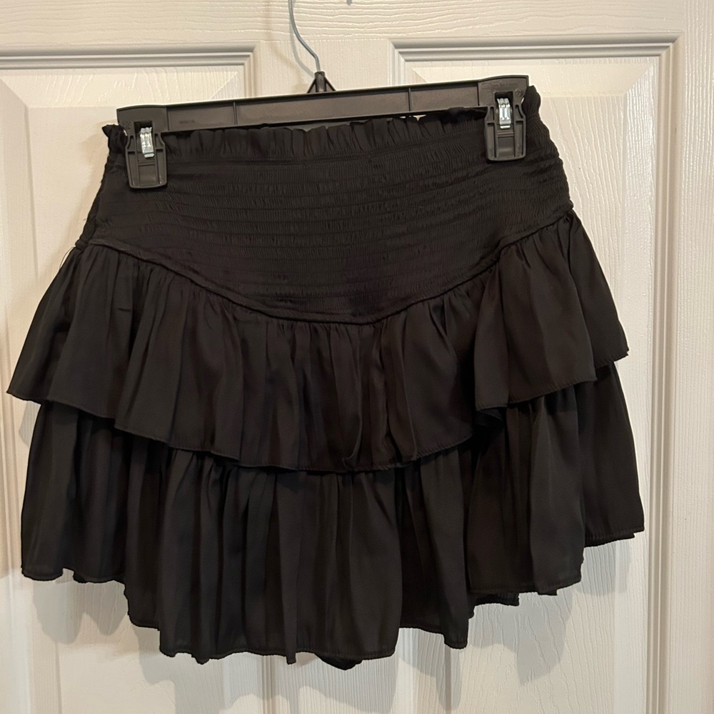 Black Silk Pleated Skort